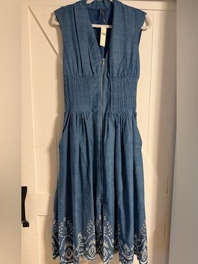 Anthropologie denim eylet Embroidered Tommie Midi Dress small sold out
